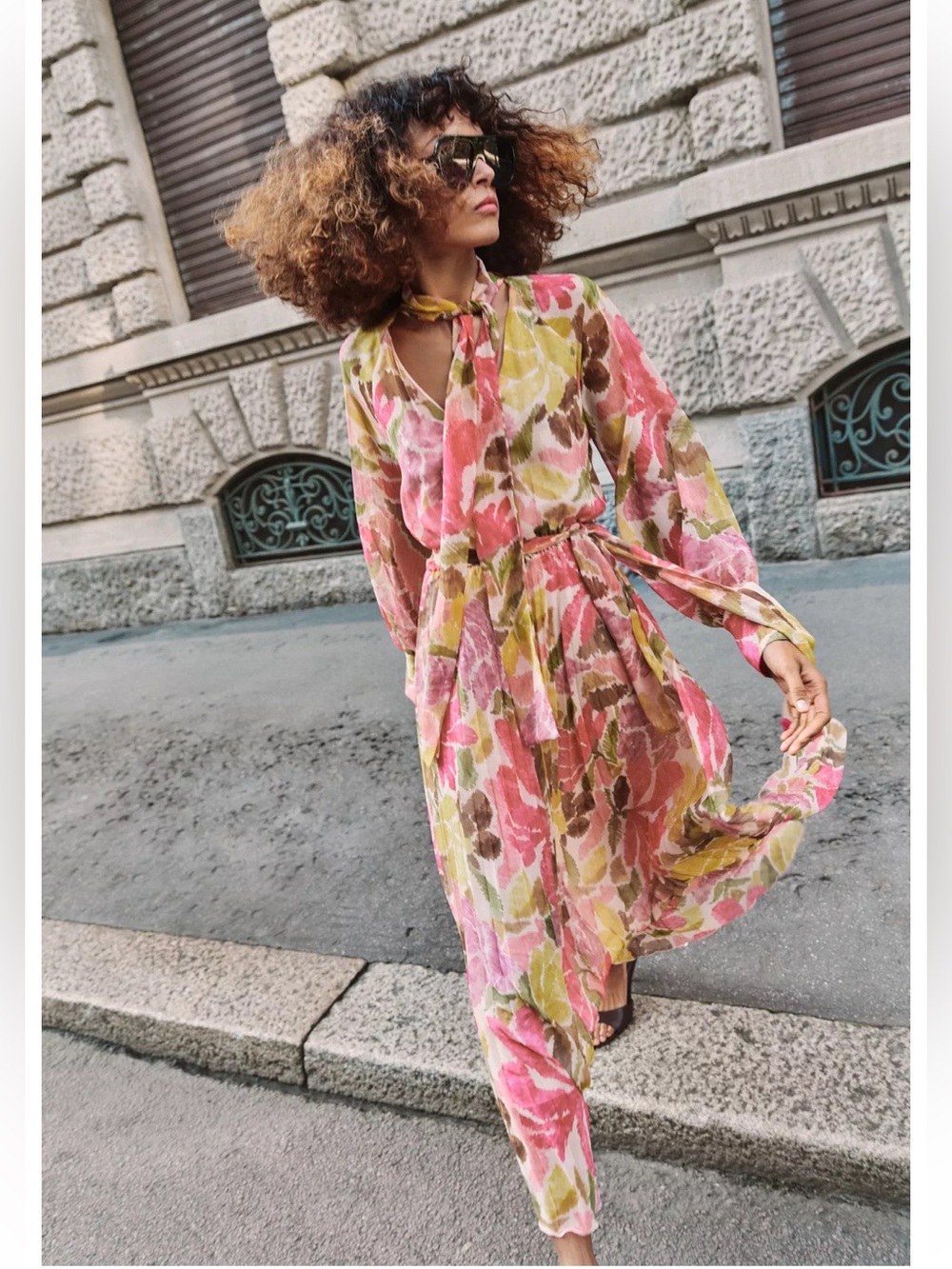 Zara Floral Print Bow Belt Dress